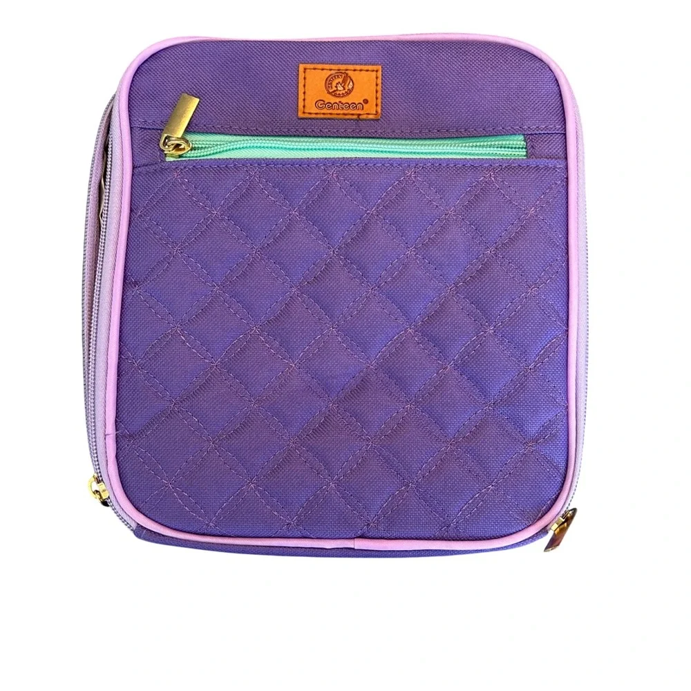 Genteen Purple Insulated Lunch Bag Quilted with Handled and Mesh Side Pocket
